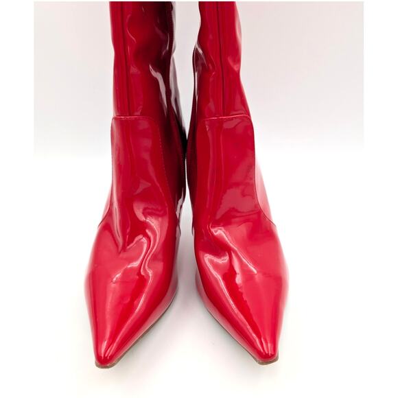 Wild Diva Lounge Leo Knee High Boot Stiletto Heel Women's Red Size US8 EU39 - Picture 2 of 12